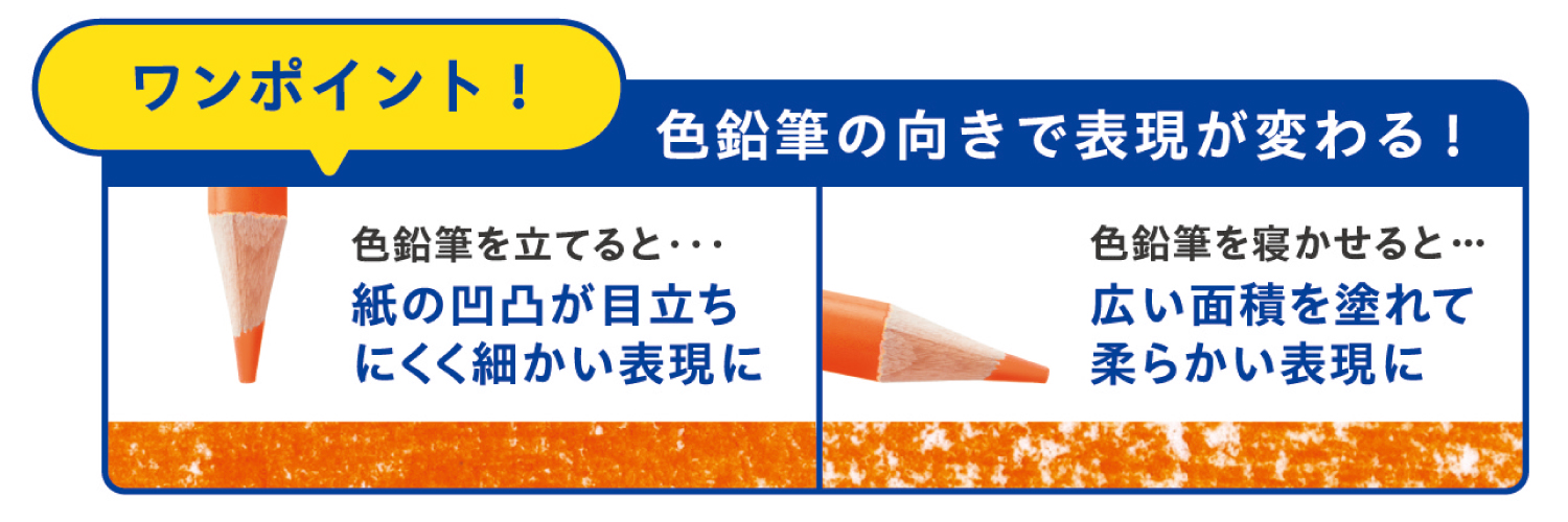 色鉛筆の向きで表現が変わる！